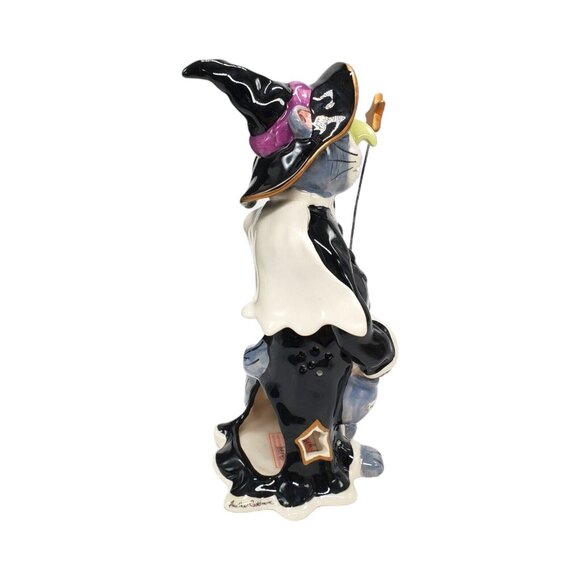 Blue Sky Clayworks Heather Goldminc Halloween Tea Light Luminary Cat Witch 10" - Picture 6 of 16
